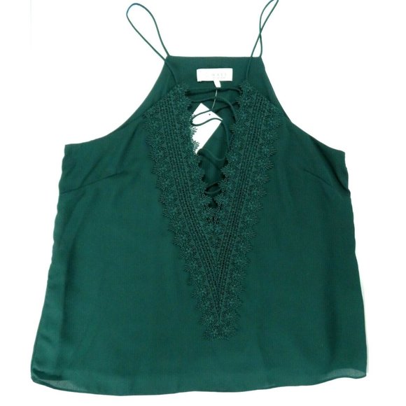 WAYF Camisole Top Hunter Green Size L Posie Deep Lace V-Neck Sleeveless - Picture 7 of 11